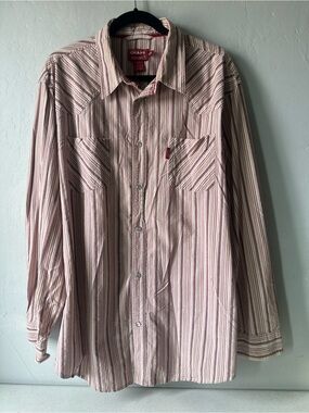 CHAPS Red Tan Stripe Pearl Snap Shirt-Men's Size XLCotton